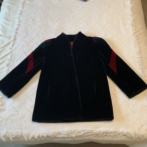 Vintage Sasson Borgazia 80's Women’s Faux Fur Black Coat striped sleeves Size 14